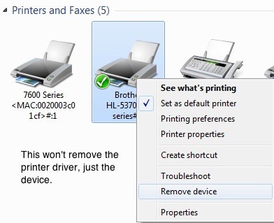 odstraňte ovladač tiskárny