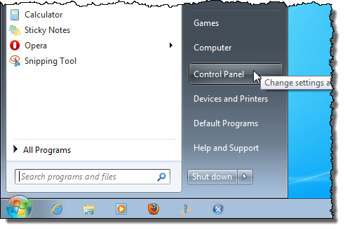 Otevření ovládacího panelu v systému Windows 7