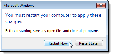Dialogové okno restartujte počítač