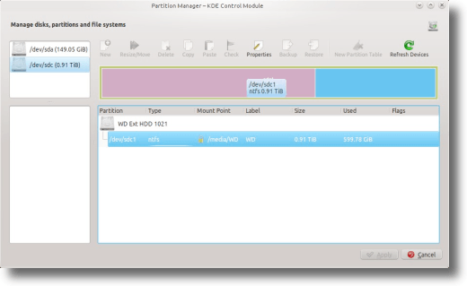 Správce diskových oddílů KDE