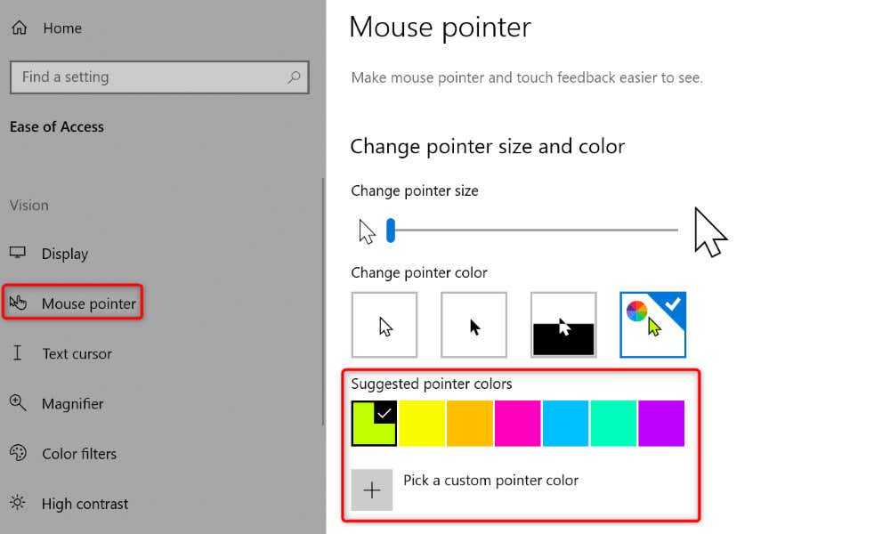 Změňte barvu kurzoru na obrázku Windows 2