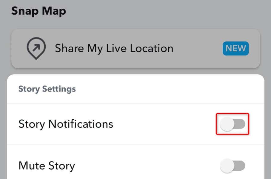 Jak vypnout upozornění na příběh pro konkrétního uživatele na obrázku Snapchat