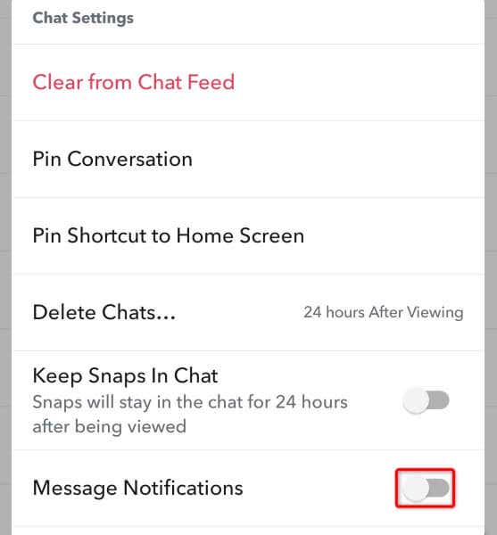 Jak zakázat upozornění na zprávy pro konkrétní osobu na obrázku Snapchat