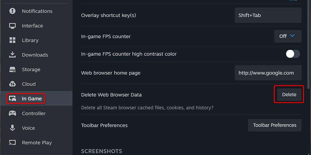 Odeberte obraz dat webového prohlížeče Steam